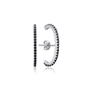 Boucles d'oreilles en pierre de Zircon noir Push Back turc vente en gros bijoux en argent Sterling 925 faits à la main - Product Image 5