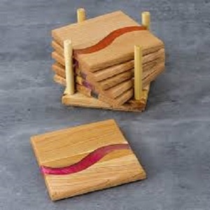 Sous-verres en bois de pin carrés personnalisés en gros, sous-verres en résine écologiques de style nordique, 1 cm d'épaisseur, résistants à la chaleur, pour hôtels - Product Image 1