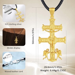 Merryshine 18k plaqué or prêtre orthodoxe croix 925 en argent sterling hommes colliers croix hommes - Product Image 1
