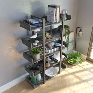 Étagère à cinq niveaux en bois et bambou avec structure en fer noir, durable, pour salon - SFKS008 - Product Image 3