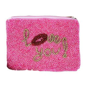 Mini bolso con cremallera Love You con bordado de cuentas hecho a mano de primera calidad con aspecto llamativo diseño elegante y elegante de la India - Product Image 1