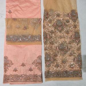 Simply Stunning Eco-Friendly Fashion Nigerian George Wrapper Silk <b>Fabric</b> Heavy Hand Beaded Work Anti-Static Wedding Dress - Product Image 1