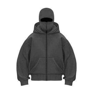 Hoodie double à fermeture éclair intégrale tendance hiver 2026, balaclava personnalisée pour hoodie en coton lourd uni - Product Image 4
