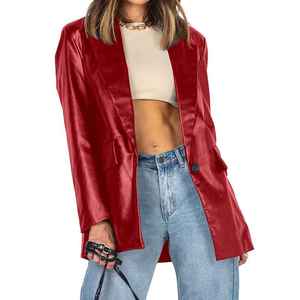 Mode féminine un bouton coupe ajustée à manches longues veste de costume couleur unie respirant toile peau de mouton cuir plaine teint poche - Product Image 3