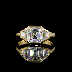 Bague de fiançailles à trois pierres taille Asscher de 2,58 carats, or jaune 14 carats, diamant de laboratoire, bague de mariée pour femmes - Product Image 2