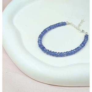 925 Sterling <b>Silver</b> Tanzanite Beaded <b>Bracelet</b> Bohemia Religious Gift with Diamond Main Stone - Product Image 3