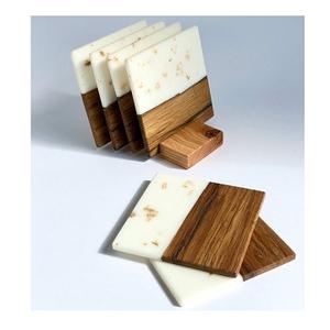 ถาดรองแก้วทำจากไม้และเรซินสำหรับเครื่องดื่มที่รองแก้วทำจากยางเรซินหรูหราถาดรองแก้วสำหรับใช้ในสำนักงานหรือรับประทานอาหาร - Product Image 1