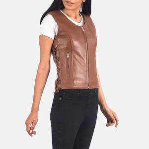 Precio barato 2025 Nuevo diseño Mujeres Biker Chaleco de cuero Beat Quality Low Moq Mujeres Biker Chaleco de cuero - Product Image 2