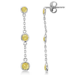Boucles d'oreilles pendantes en or blanc 14 carats avec diamant jaune fantaisie de 1,00 carat - Product Image 2