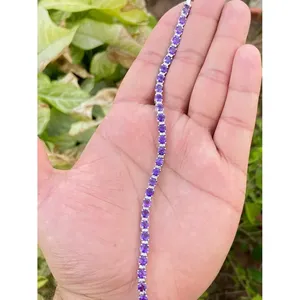 สร้อยข้อมือเทนนิสทองคำ 14k ประดับอเมทิสต์และเพชรทรงรี เครื่องประดับแฟชั่น - Product Image 3