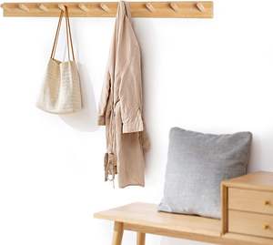Wood Coat Rack Wall Mounted 10 <b>Peg</b> Long Bamboo Hook for Hanging Backpack Coat <b>Towel</b> Hat16'' Hole to Hole Natural - Product Image 3