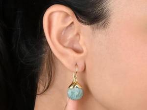 Amazonite Tumble Stone Dangle <b>Earrings</b> 8-10mm Gold Plated Teardrop with Gold Cap and Hook Smooth Gemstone Tumble <b>Earring</b> - Product Image 2