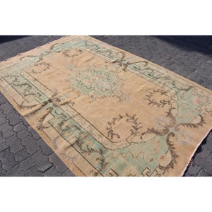 Turkish Large Rug, 6.2x9.4 ft Vintage Rug, <b>Brown</b> <b>Wool</b> Rug - Product Image 2