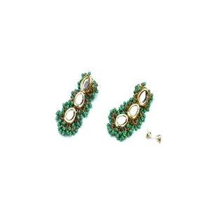 Joyería Tradicional India para Bodas - Elegante Conjunto de Gargantilla Kundan con Cuentas Verde Menta - Product Image 4