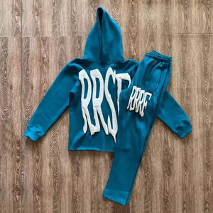 Survêtement pour homme en coton 100% respirant à capuche, imprimé avec un logo personnalisé, évasé pour un style streetwear d'hiver empilé - Product Image 6