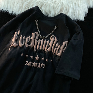 เสื้อยืดพิมพ์ลายพัฟฟ์สำหรับผู้ชายเสื้อยืดผ้าฝ้ายโอเวอร์ไซส์สำหรับผู้หญิงเสื้อดีไซน์3D โลโก้แบบสั่งทำได้จากโรงงาน - Product Image 3