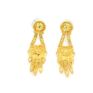 Pendientes de diseño de flores chapadas en oro para mujer, joyería fina de imitación a la moda, oro de Dubái