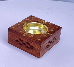 Ceniceros geniales para cigarrillos Cenicero trapezoidal para Exteriores con revestimiento de acero inoxidable Cenicero de madera con - Product Image 1