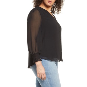 Camicia a Quadri da Donna 1STATE con Dettagli Smock e Ricami, Design con Bottoni, Taglie XL 2X 4X, per Autunno, Lavoro, Ufficio, in Chiffon, Popeline, Lino - Product Image 1