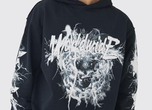 OEM Heavyweight Pullover Streetwear Vintage Sudadera con capucha Mezcla de algodón Logotipo personalizado Serigrafía Sudadera con capucha negra de gran tamaño - Product Image 2