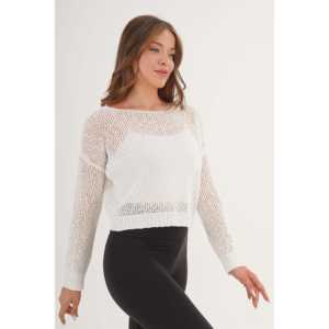 Blusa Blanca de Punto con Cuello Ancho, Estilo Casual, Colección al por Mayor - Product Image 2