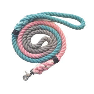 Correa para Perro Hecha a Mano con Cuerda de Algodón en Colores Verde Azulado, Gris y Rosa - Product Image 1