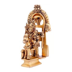 Estatua de Lord Khandoba Laxmi Escultura de latón de la deidad hindú Khandoba en caballo con espada, oro, 5,5 pulgadas, 1 pieza - Product Image 3