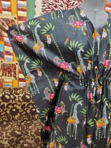 Womens Black Cotton <b>Kaftan</b> Dress <b>Plus</b> <b>Size</b> Comfortable Casual Long Stylish Animal Print Natural Waistline All Seasons - Product Image 3