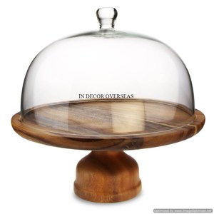 High Demanding Brass Antique Finished Top Quality Metal Antique Fancy Designer <b>Cake</b> Stand With Clear Glass Top <b>Cover</b> From India - Product Image 6