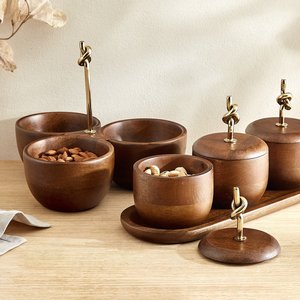 Bandeja de Madera para Servir con Tazón, Bandeja de Madera con Tazón para Salsas, Bandeja de Madera Artesanal Premium con Tazón para Servir Aperitivos - Product Image 1