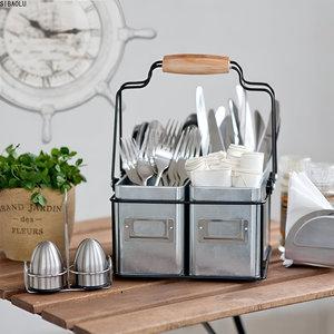 Galvanized Metal 4-Compartment Cutlery Holder with Black Stand For Kitchen Restaurant Hotel - Product Image 6