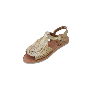 Sandales plates dorées à bout ouvert avec bride cheville, lanière tressée et boucle, en cuir véritable, talon bas, sans lacets, été - Product Image 2