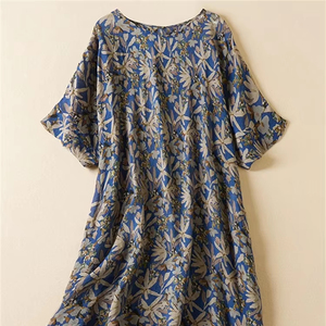 Robe d'été vintage à fleurs, grande taille, décontractée, ample, pour femmes, en coton et en lin - Product Image 1