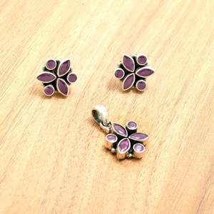 925 argent Sterling naturel rubis Floral boucle d'oreille pendentif ensemble Zircon pierres précieuses goujons élégant bijoux en argent pour anniversaire - Product Image 4