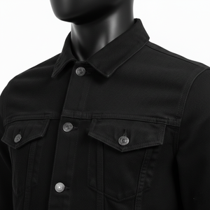 Veste en jean noire personnalisée pour homme, style classique, boutonnée, coupe trucker, unisexe, manches longues, grandes tailles, très demandée - Product Image 6