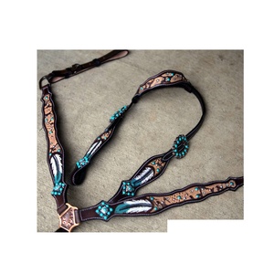 Produits équestres essentiels pour chevaux Headstall Western facile d'entretien en cuir PVC avec modèles en coton blanc raccords en laiton équitation - Product Image 4