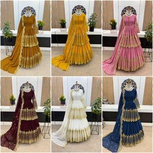 Ensemble haut brodé en fausse Georgette et lehenga avec bordure en dentelle Dupatta - Product Image 5