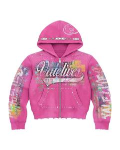 Winter 100% Cotton <b>Fleece</b> Rhinestone Glitter Digital Printing Unisex Pullover Hoodie Streetwear Fashion Bulk Supply - Product Image 3