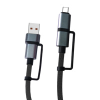 Câble USB Type-C 4 en 1 avec blindage tressé, alliage d'aluminium, nylon, cœur en cuivre pur, charge rapide 3A PD60W pour montre connectée, ordinateur