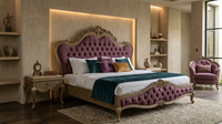 Ensemble de canapés classiques européens en velours violet sur mesure avec cadre doré sculpté et table basse pour projets de villas et d'hôtels
