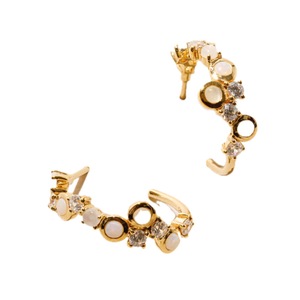 Pendientes de Plata de Ley S925 con Baño de Oro de 14K, Piedra Lunar Blanca, Ópalo Australiano y Circonita Cúbica, Diseño Eternity, Ajustables y Personalizables - Product Image 1