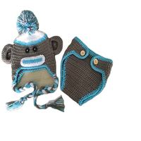 Disfraz de Mono Personalizado para Bebé Recién Nacido, Accesorio de Fotografía para Exteriores, Hecho a Mano con Ganchillo, Traje de Punto con Gorro y Pantalones con Diseño de Personaje