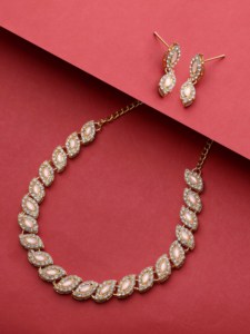 Ensemble de collier ras du cou clouté en pierre autrichienne lustrée feuillue - Product Image 2