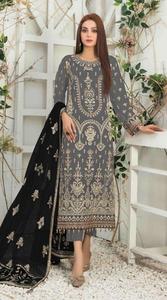 Vestido de trabajo de secuencia de bordado de Georgette de imitación pesado con fondo de seda Stanton terciopelo Dupatta colección de ropa India pakistaní - Product Image 4