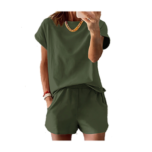 Ensemble short d'été pour femmes 2 pièces Logo personnalisé Vêtements de détente décontractés OEM/ODM Ensemble de survêtement pour femmes en gros Ensembles pour femmes - Product Image 4
