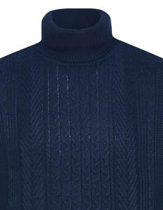 Vente en gros Pull à col roulé pour hommes High Street 100% coton couleur unie épais décontracté rayé tricot fermeture éclair avant hiver - Product Image 3