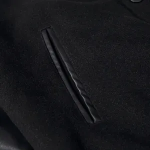 Men's Black Varsity Jacket Solid <b>Colour</b> Button Front Turn Down Collar Regular Fit Casual Preppy Style Autumn Wear - Product Image 2