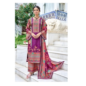 Ensemble de 3 pièces Kurtis Sharara en crêpe pur pakistanais de qualité supérieure avec imprimé numérique et broderie miroir originale pour femme - Product Image 1