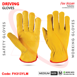 Guantes de conductor de cuero de vaca de Venta caliente con parte posterior elástica fruncida en color amarillo Guantes de trabajo de seguridad industrial para trabajadores - Product Image 4