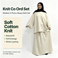 Ensemble coordonné tricoté sur mesure OEM pour femme, en coton premium, hiver, 2 pièces, jupe Abaya avec boutons, modeste, islamique, vente en gros